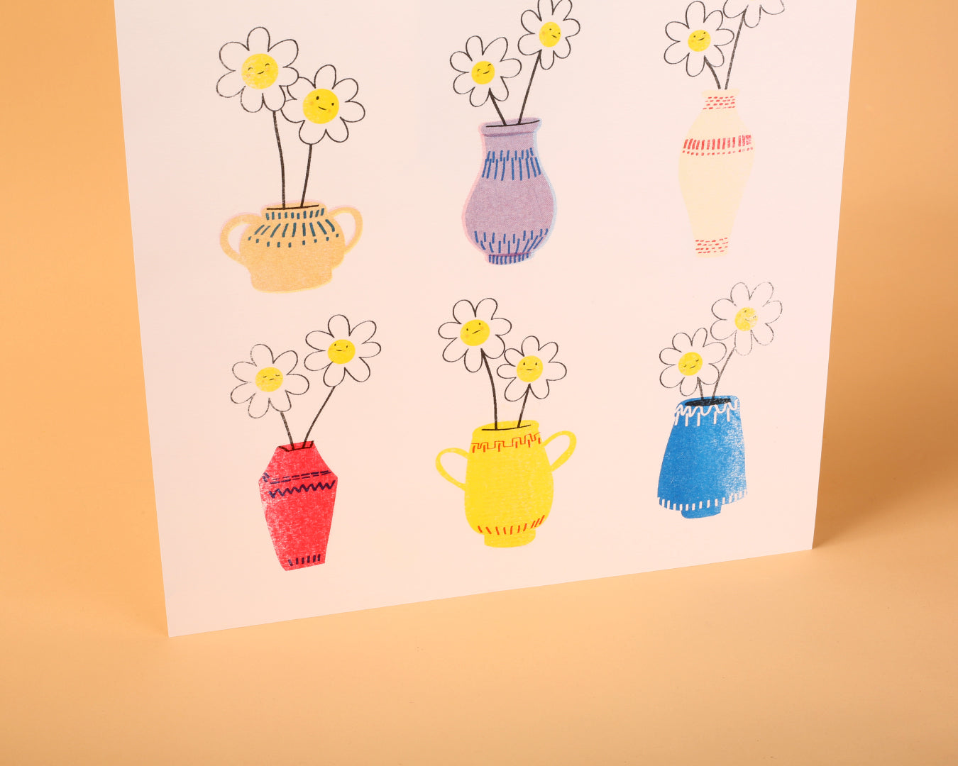 Cat Rabbit - Daisies in Vases Limited Ed. Risograph