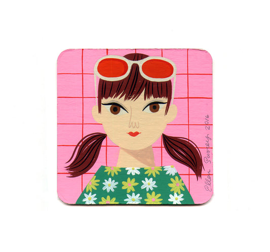 S1 Ellen Surrey - Pink Mod Girl Coaster