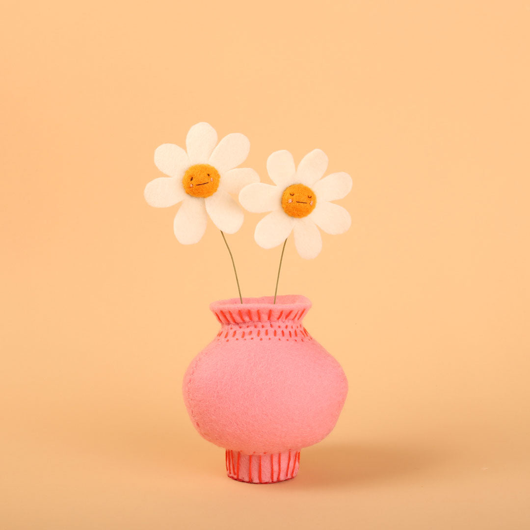 Cat Rabbit - Daisies In A Pink Vase