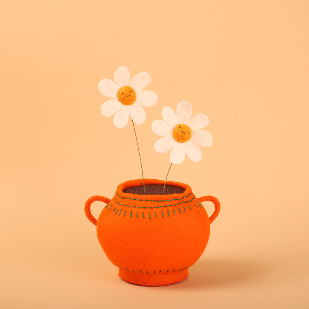 Cat Rabbit - Daisies In A Bright Orange Vase