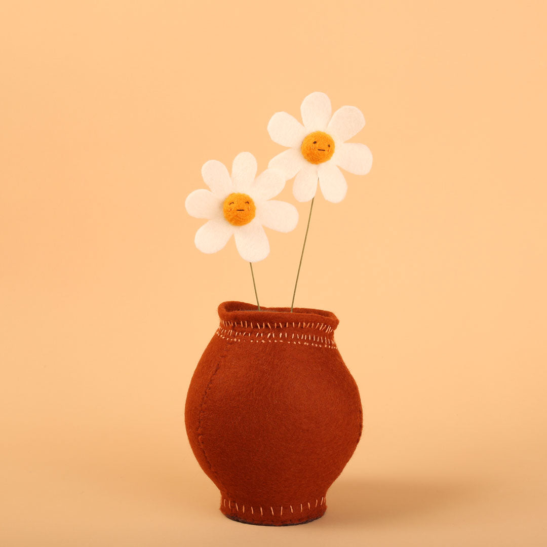 Cat Rabbit - Daisies In A Brown Vase