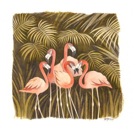 Kim Slate - Five Flamingos Print