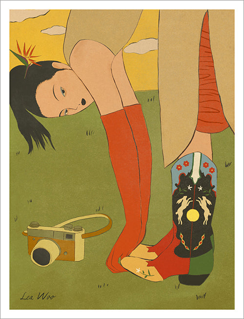 Lea Woo - Vintage Boots Girl Print