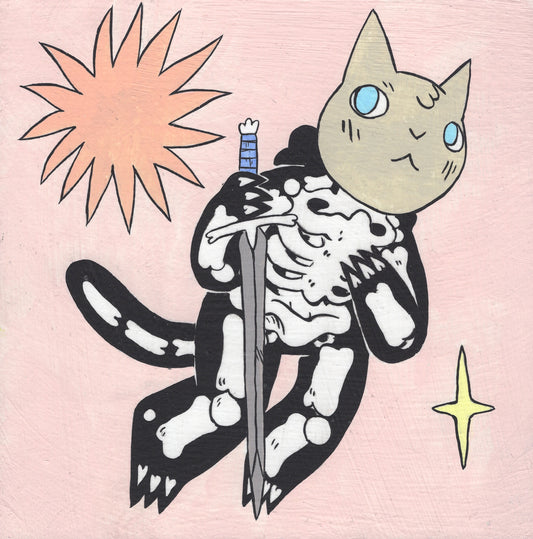 Deth P. Sun - Cat in Skeleton Suit Floating with Sword