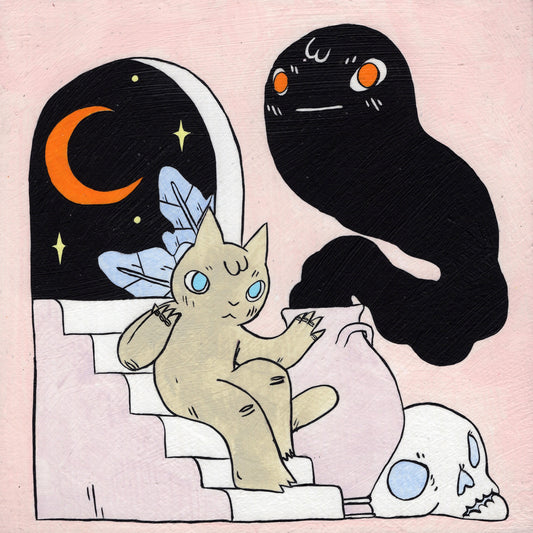 Deth P. Sun - Cat on Stairs with Ghost in Giant Urn