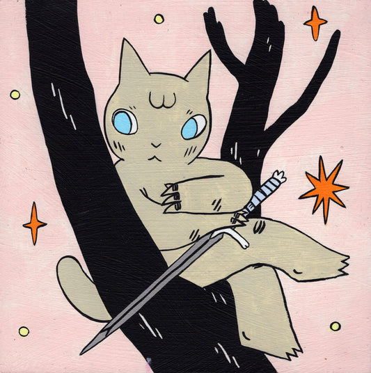 Deth P. Sun - Cat Sitting on Tree with Long Sword on Lap