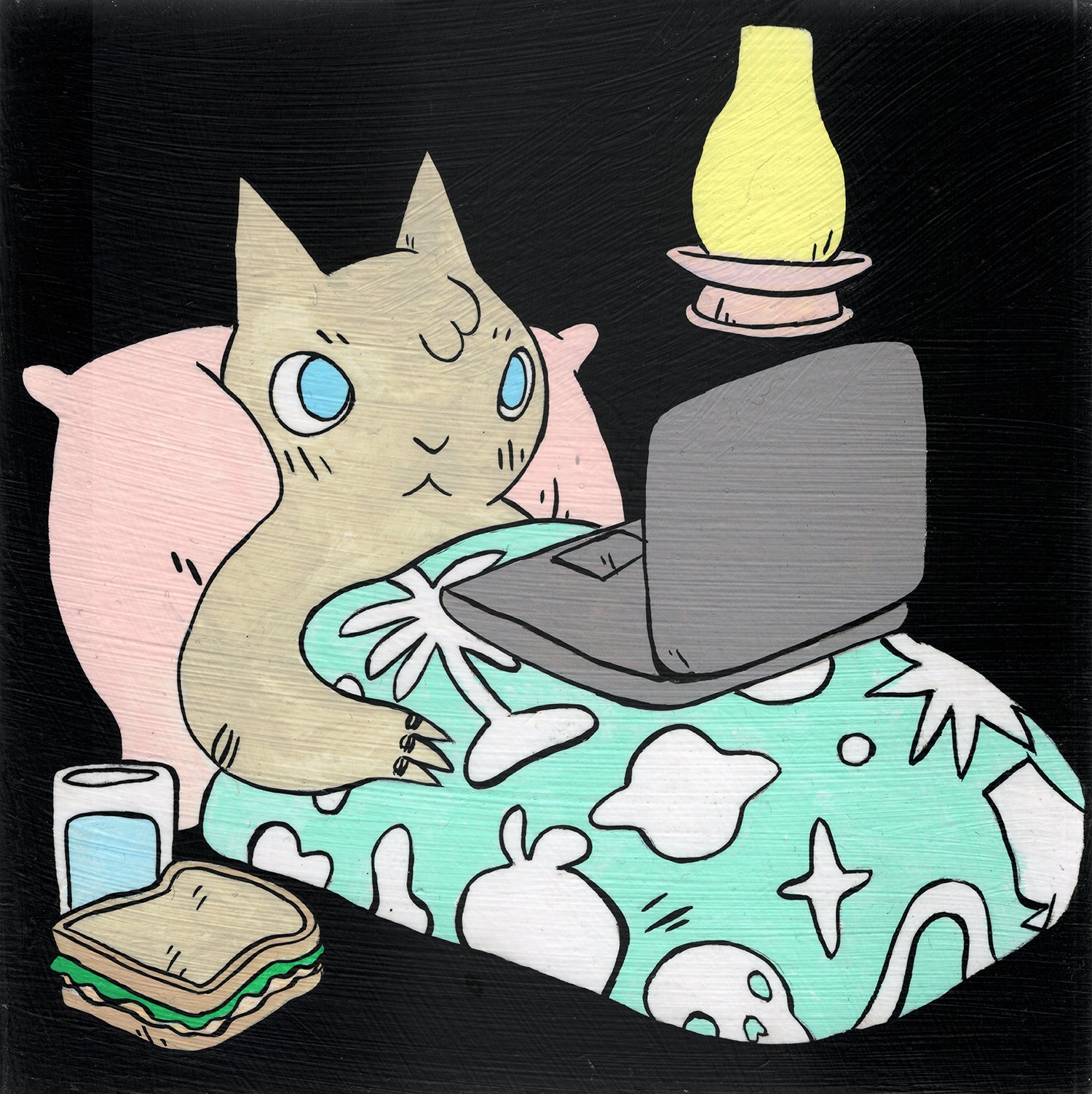 View of Deth P. Sun - Cat Watching TV in Bed – Nucleus Portland