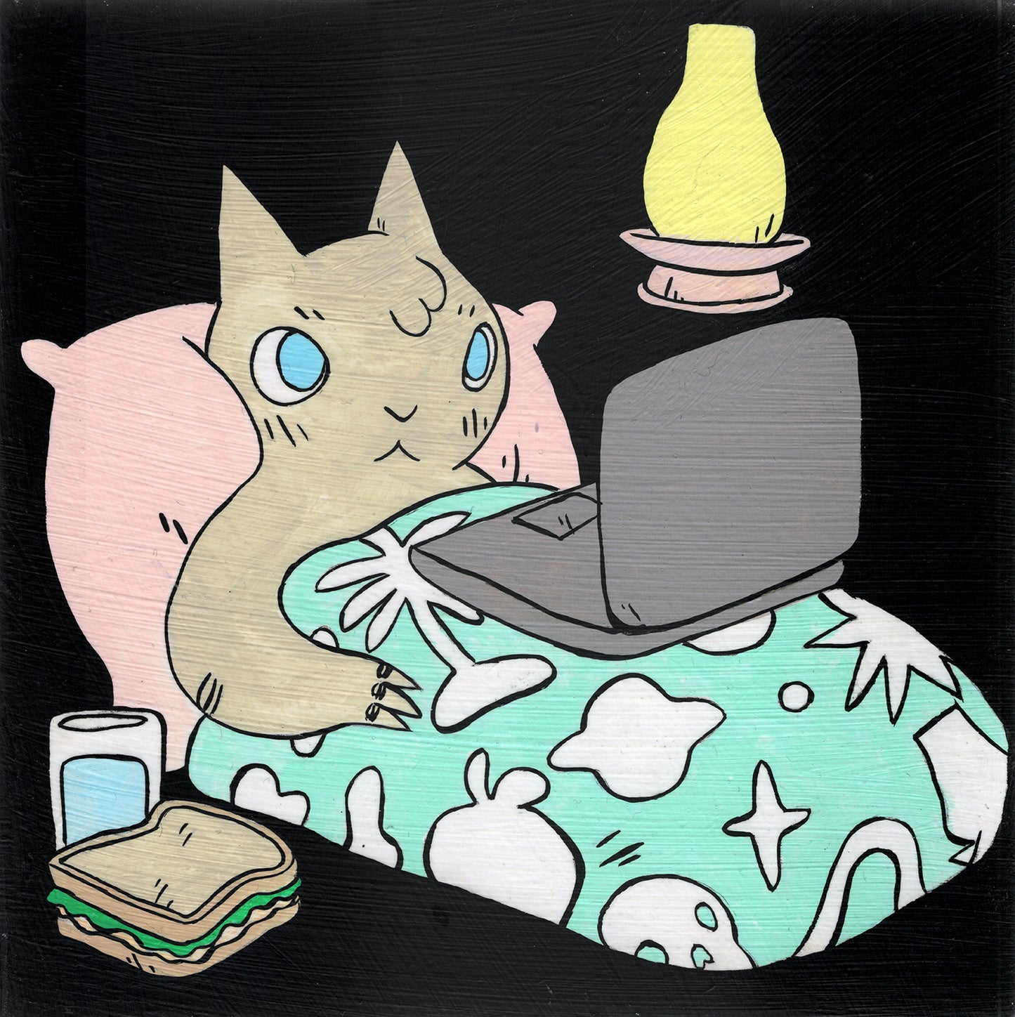 Deth P. Sun - Cat Watching TV in Bed