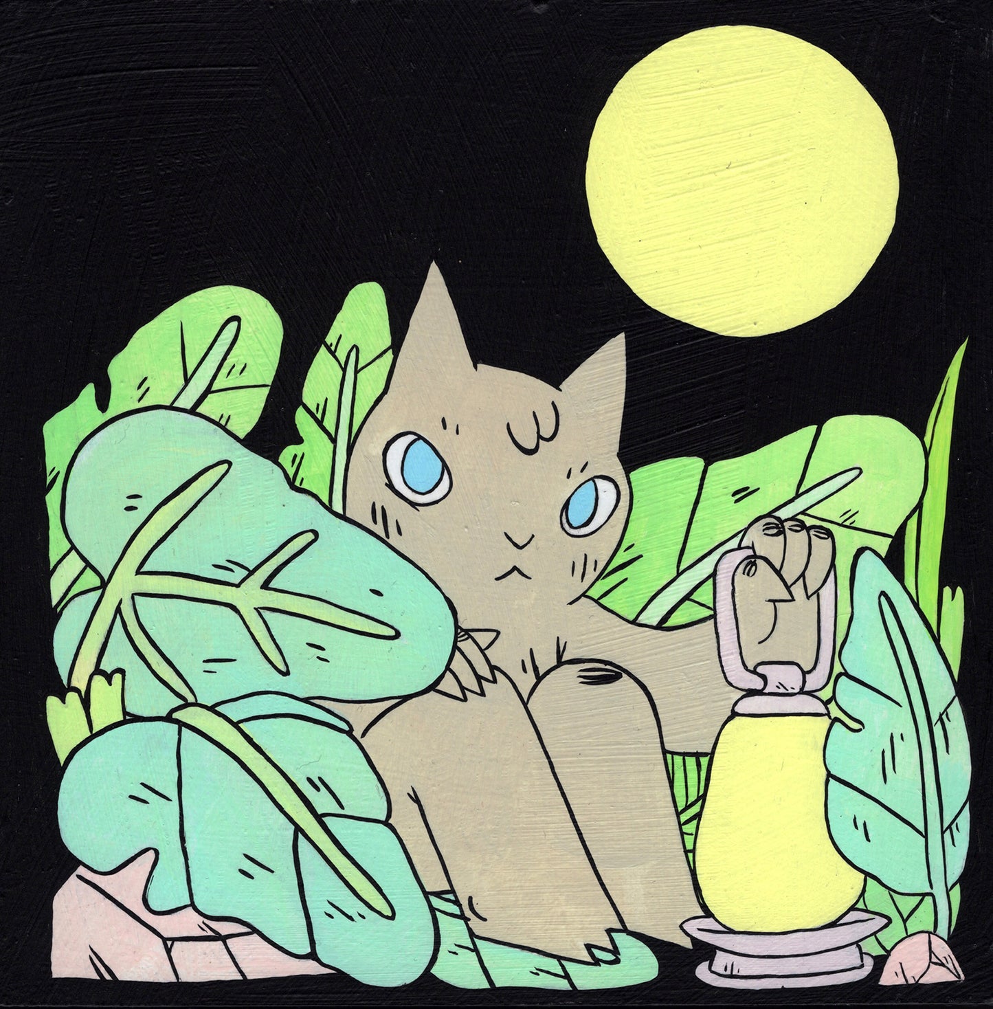 Deth P. Sun - Cat with Lantern in Bushes