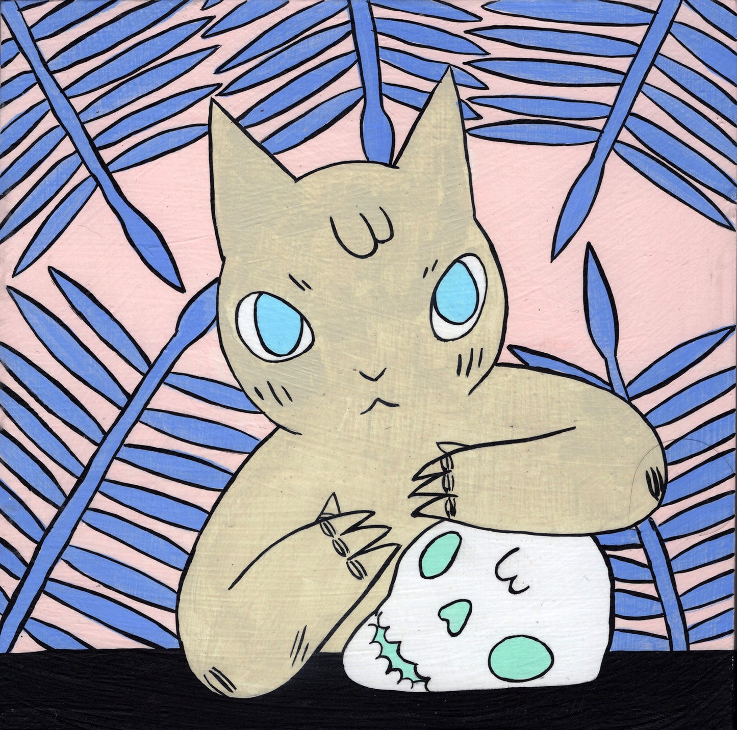 Deth P. Sun - Cat with Skull on Table with Palm Leaves