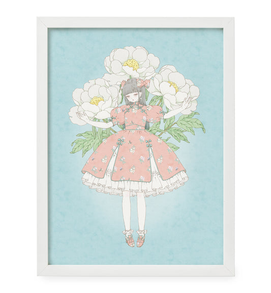 Kira Imai - Peony Dress (Apricot) Framed Print