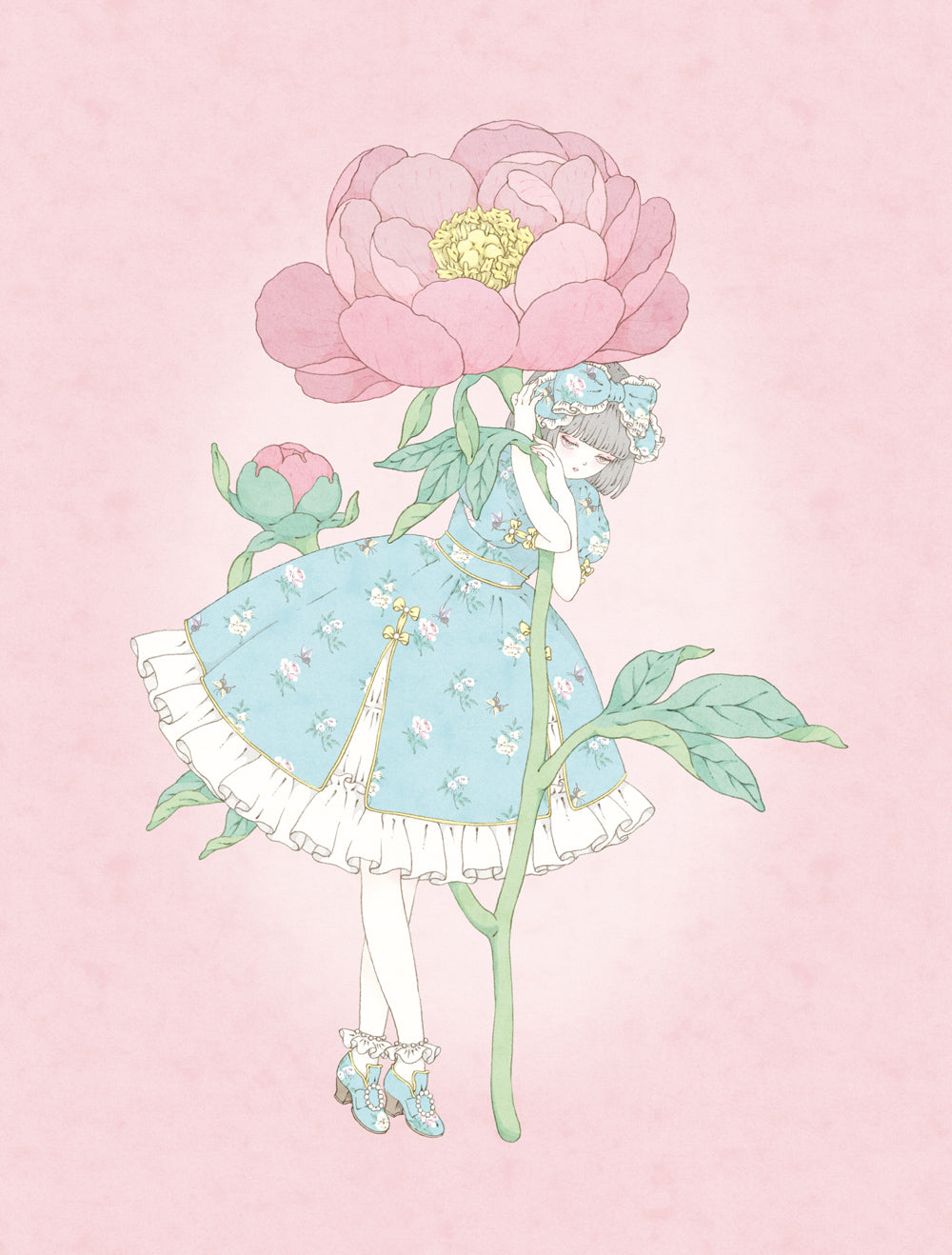 Kira Imai - Peony Dress (Mint) Print