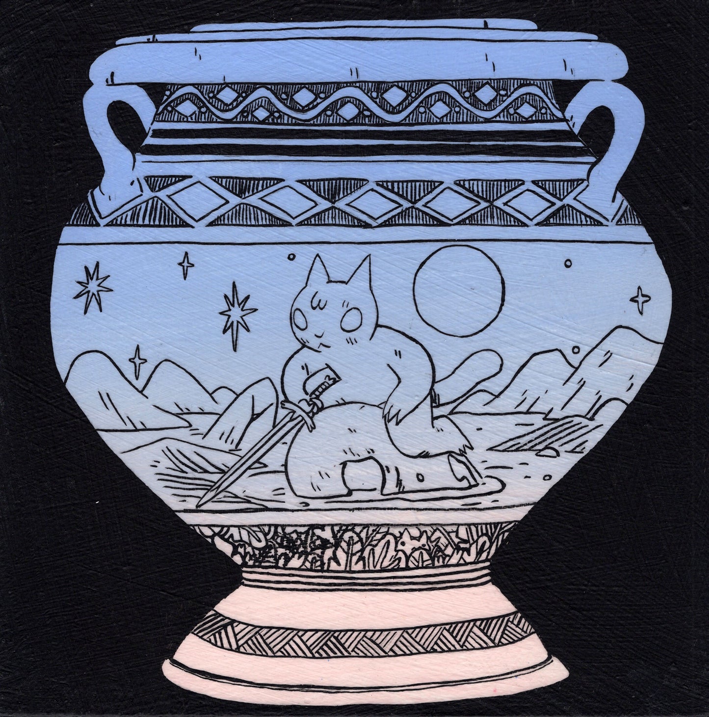 Deth P. Sun - Vase - Cat Sitting on Skull