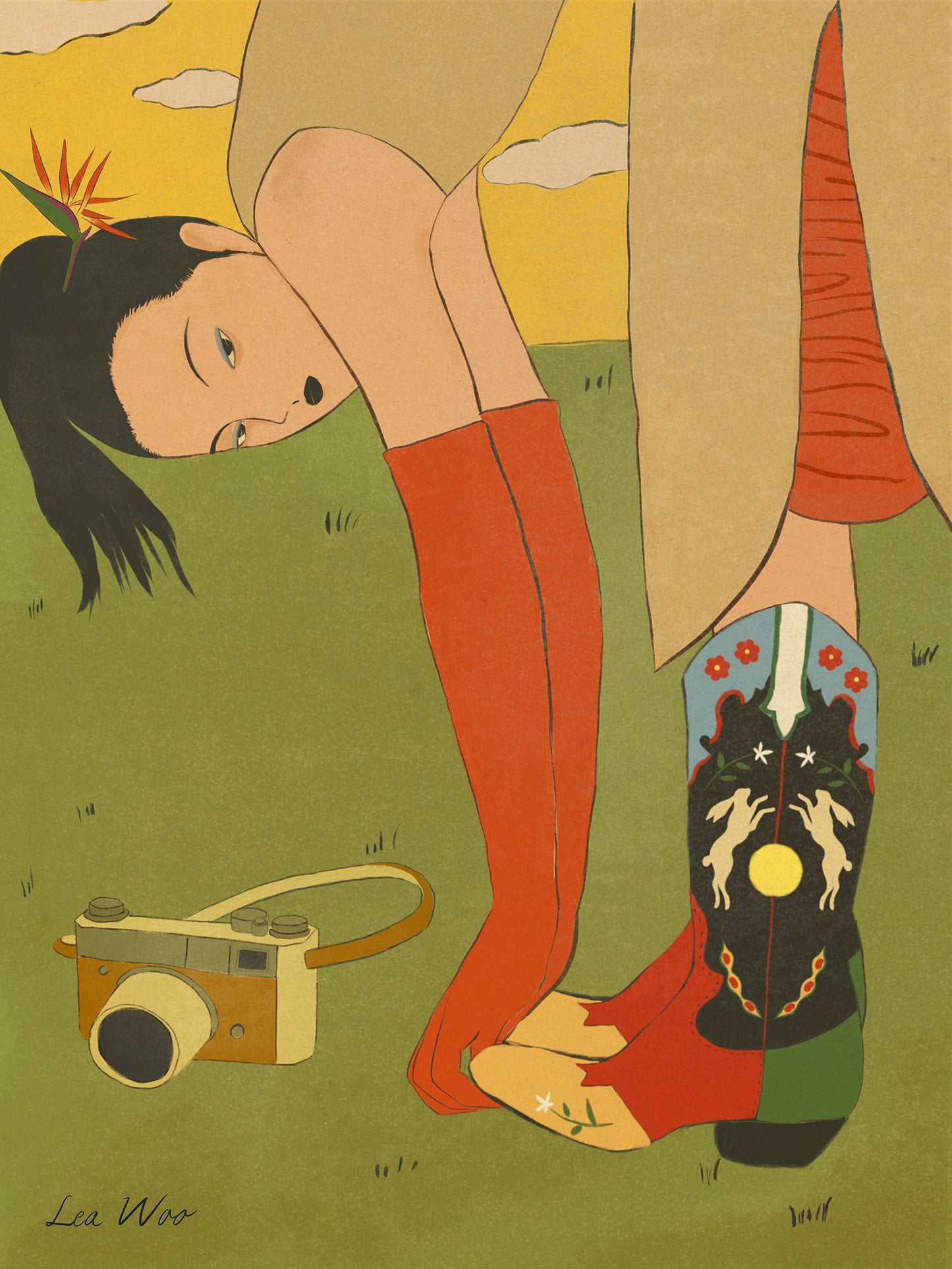 Lea Woo - Vintage Boots Girl Print